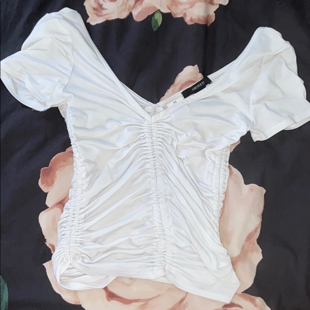 White scrunched up off the shoulder shirt!